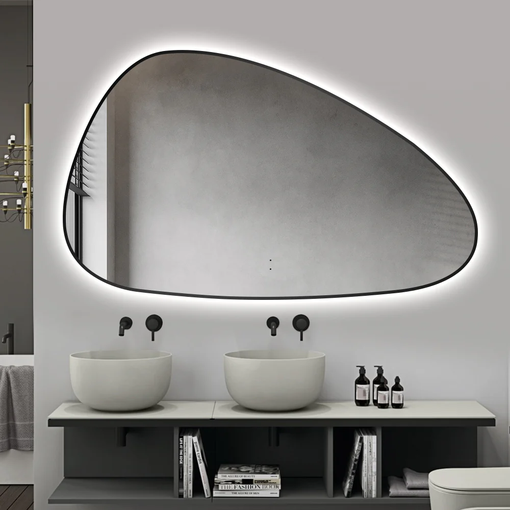 Oblonga Touchless 1500 x 800 Matte Black Asymmetrical LED Mirror - Three Light Temperatures - Image 3