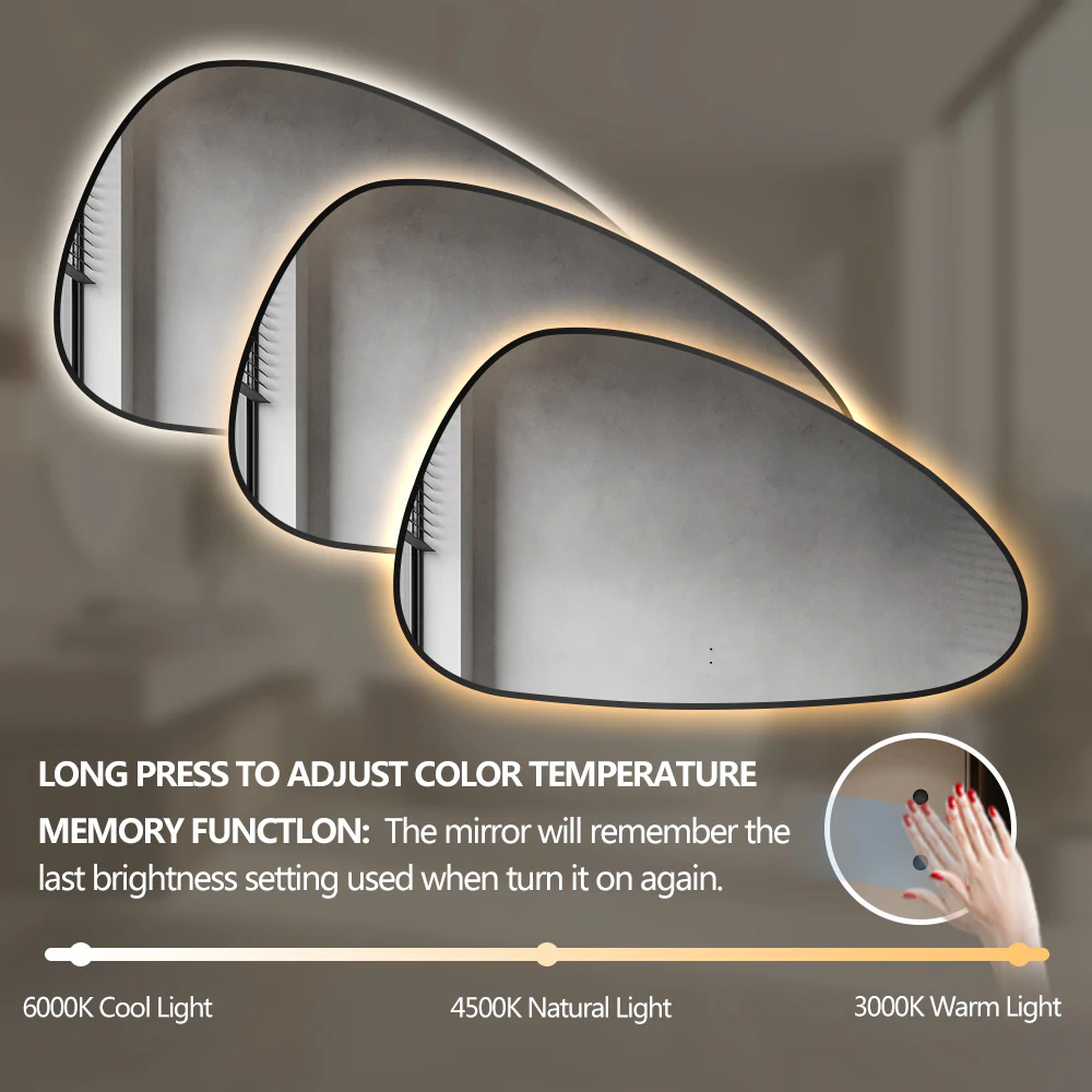 Oblonga Touchless 1500 x 800 Matte Black Asymmetrical LED Mirror - Three Light Temperatures - Image 4