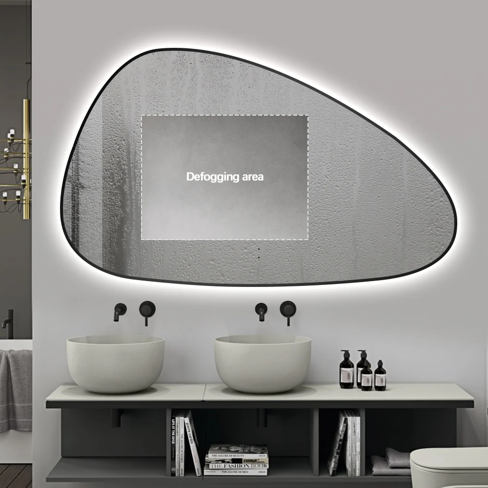 Oblonga Touchless 1500 x 800 Matte Black Asymmetrical LED Mirror - Three Light Temperatures - Image 6