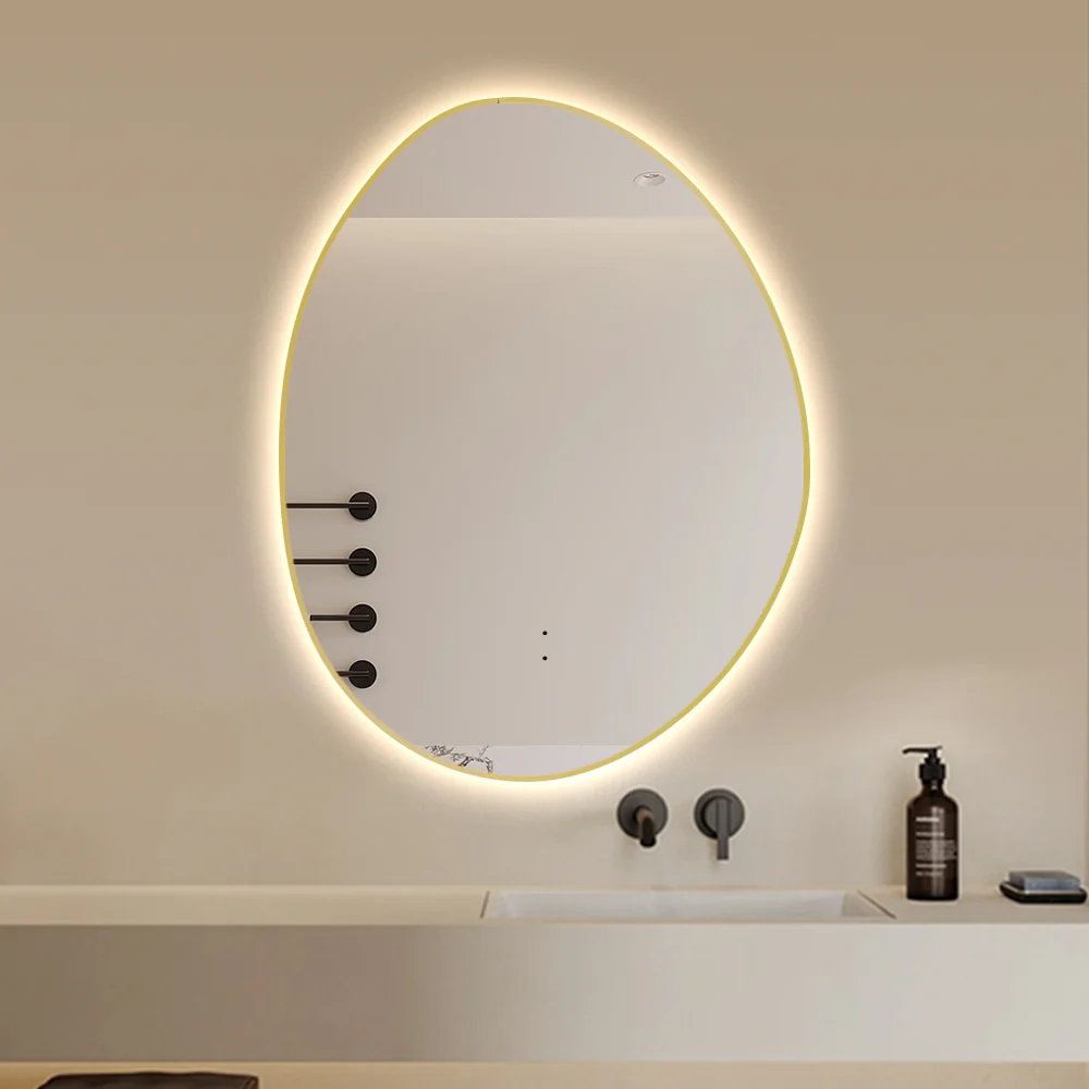 Oblonga Touchless 500 x 800 Brushed Gold Asymmetrical LED Mirror - Three Light Temperatures - Image 2