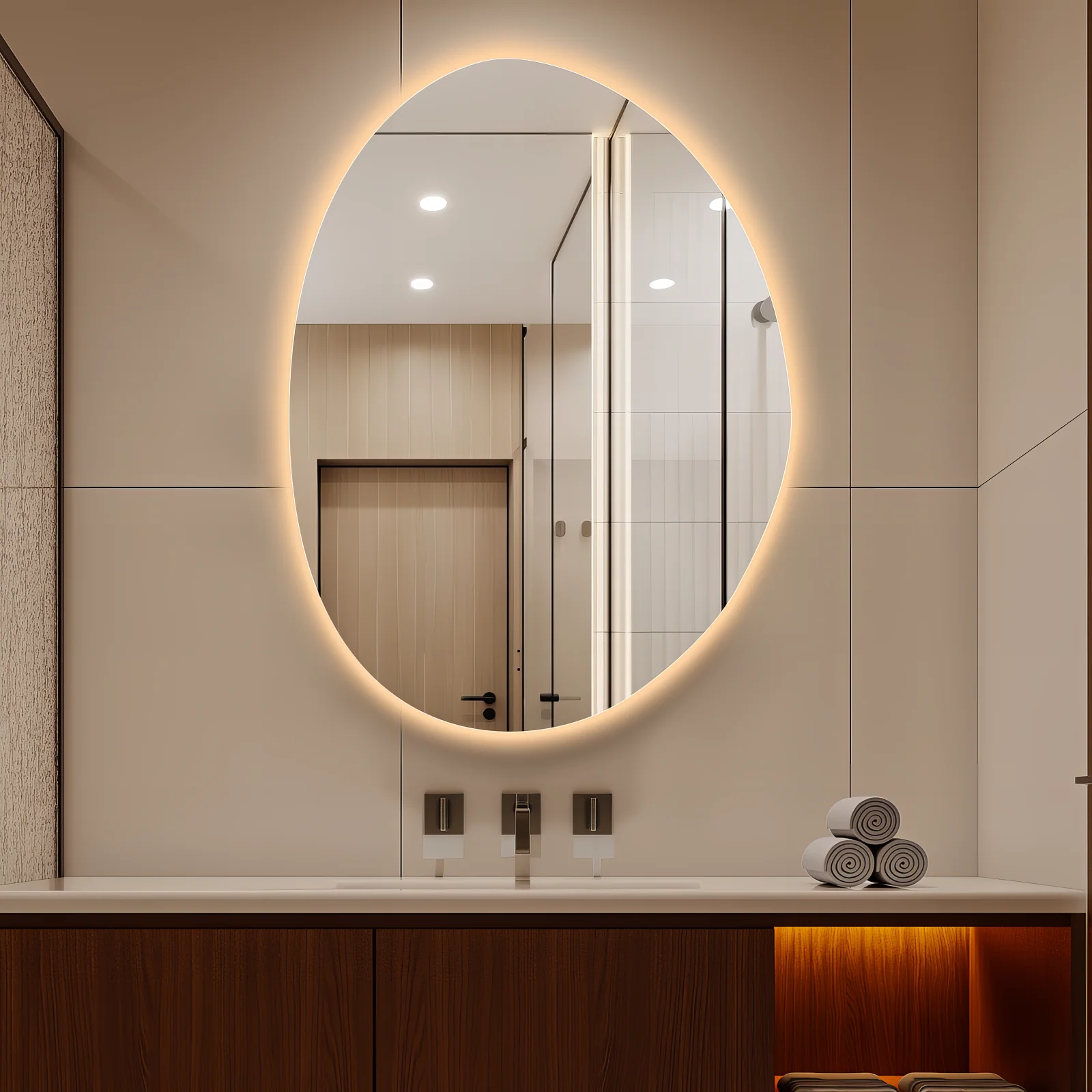 Oblonga Touchless 600 x 800 Asymmetrical LED Mirror - Three Light Temperatures