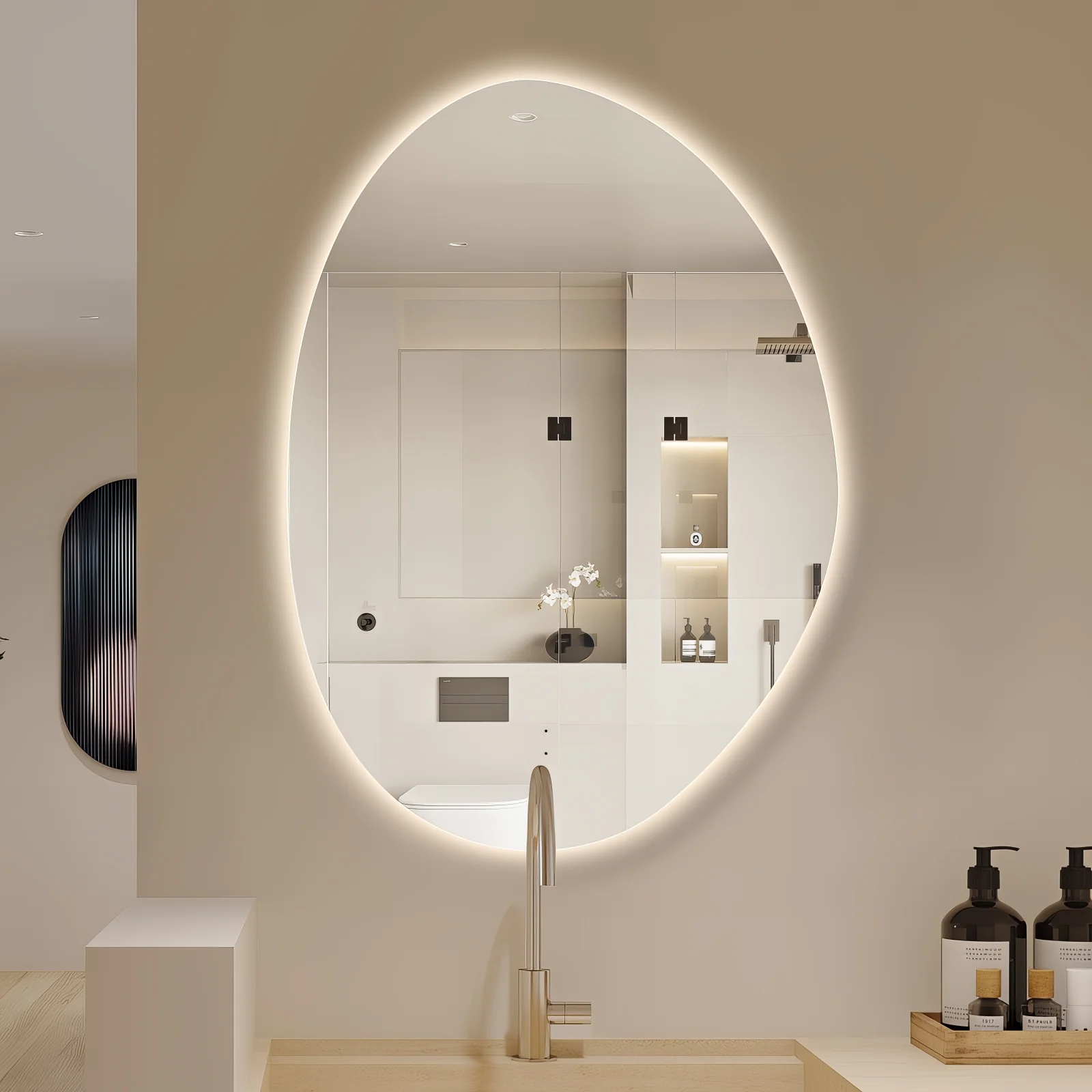 Oblonga Touchless 600 x 800 Asymmetrical LED Mirror - Three Light Temperatures - Image 2