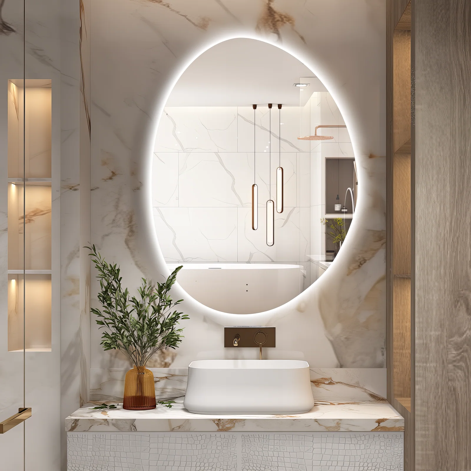 Oblonga Touchless 600 x 800 Asymmetrical LED Mirror - Three Light Temperatures - Image 3