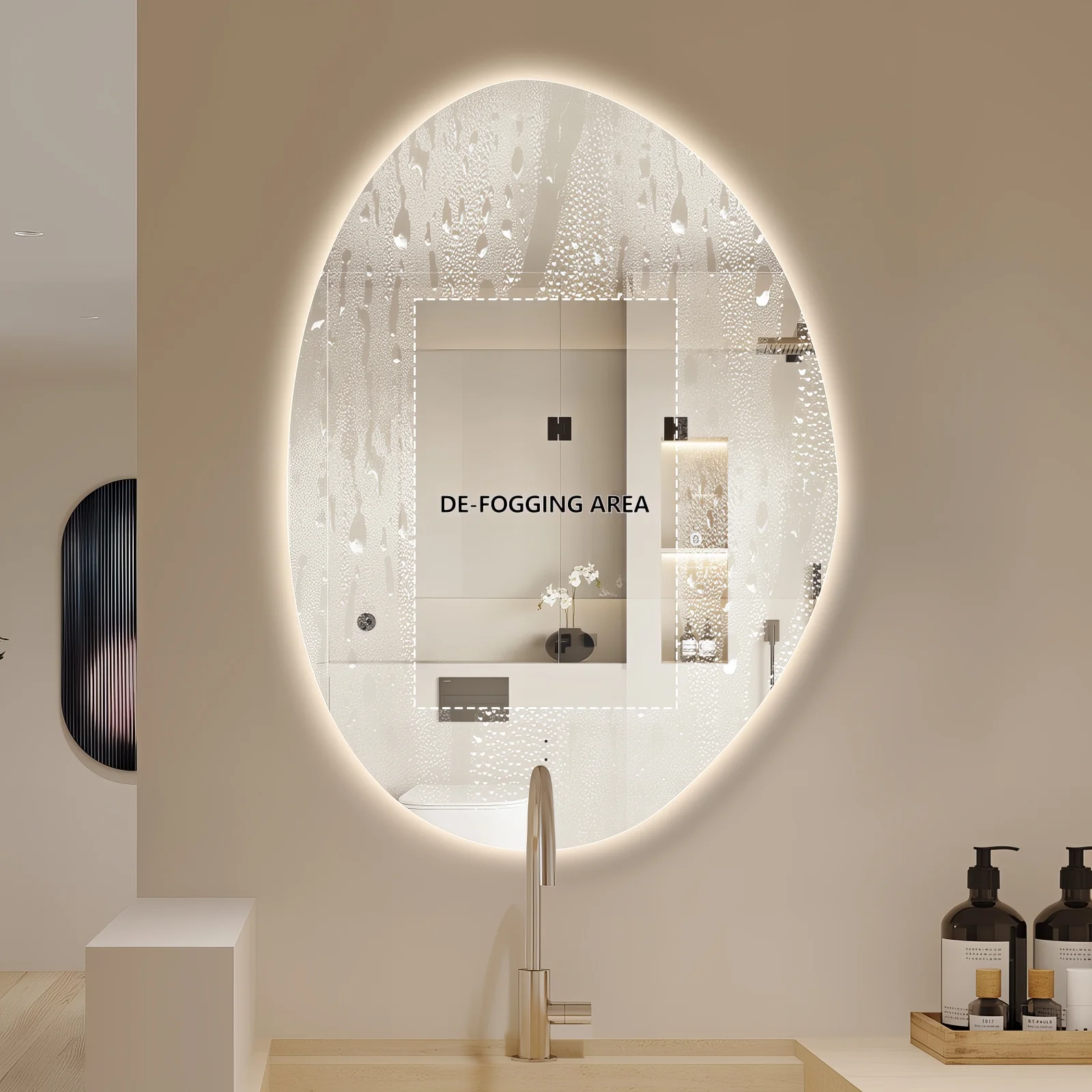 Oblonga Touchless 600 x 800 Asymmetrical LED Mirror - Three Light Temperatures - Image 8