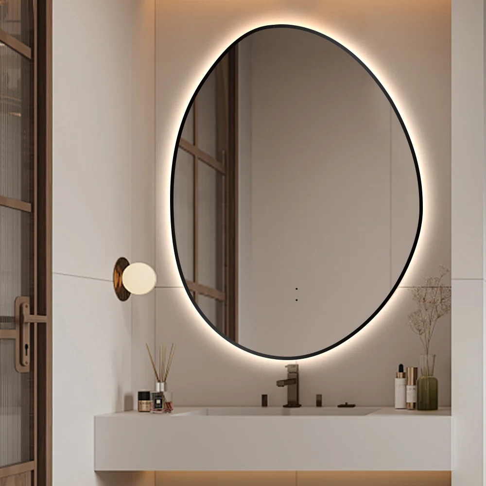 Oblonga Touchless 600 x 800 Matte Black Asymmetrical LED Mirror - Three Light Temperatures - Image 2