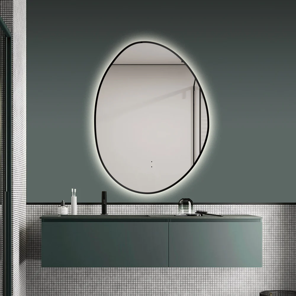 Oblonga Touchless 600 x 800 Matte Black Asymmetrical LED Mirror - Three Light Temperatures - Image 3