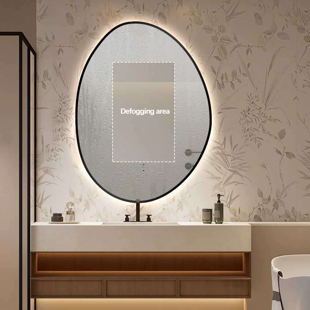 Oblonga Touchless 600 x 800 Matte Black Asymmetrical LED Mirror - Three Light Temperatures - Image 5