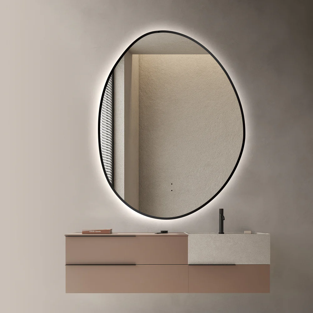 Oblonga Touchless 700 x 900 Matte Black Asymmetrical LED Mirror - Three Light Temperatures - Image 2