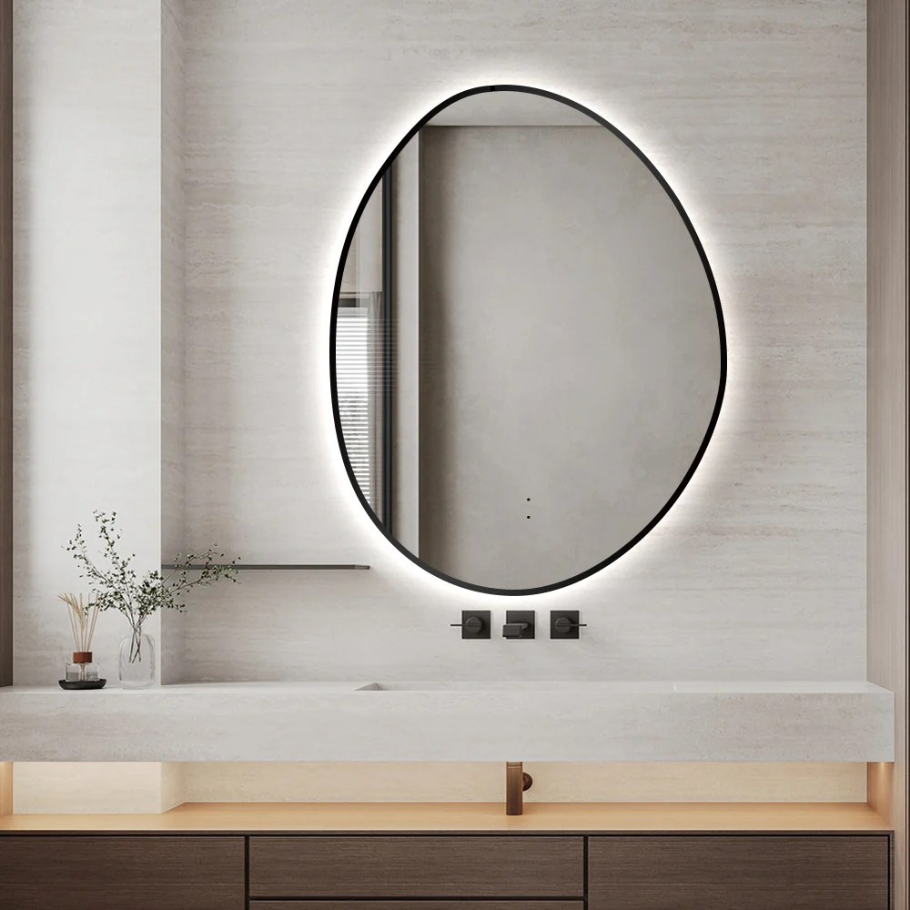 Oblonga Touchless 700 x 900 Matte Black Asymmetrical LED Mirror - Three Light Temperatures - Image 3