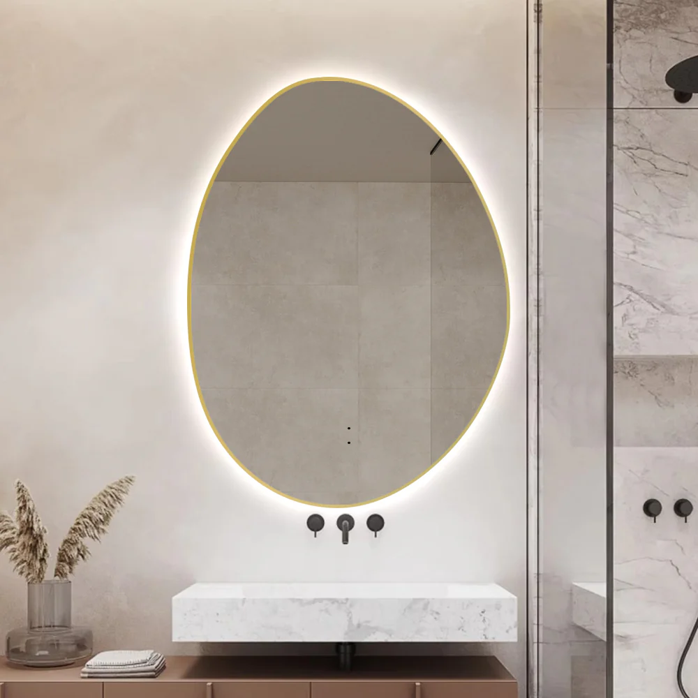 Oblonga Touchless 750 x 1000 Brushed Gold Asymmetrical LED Mirror - Three Light Temperatures - Image 2