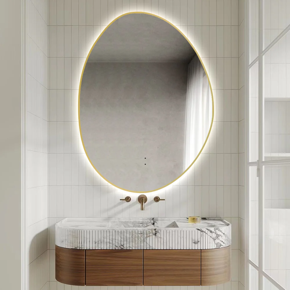Oblonga Touchless 750 x 1000 Brushed Gold Asymmetrical LED Mirror - Three Light Temperatures - Image 3