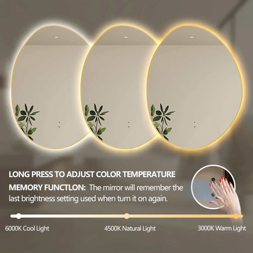 Oblonga Touchless 750 x 1000 Brushed Gold Asymmetrical LED Mirror - Three Light Temperatures - Image 4