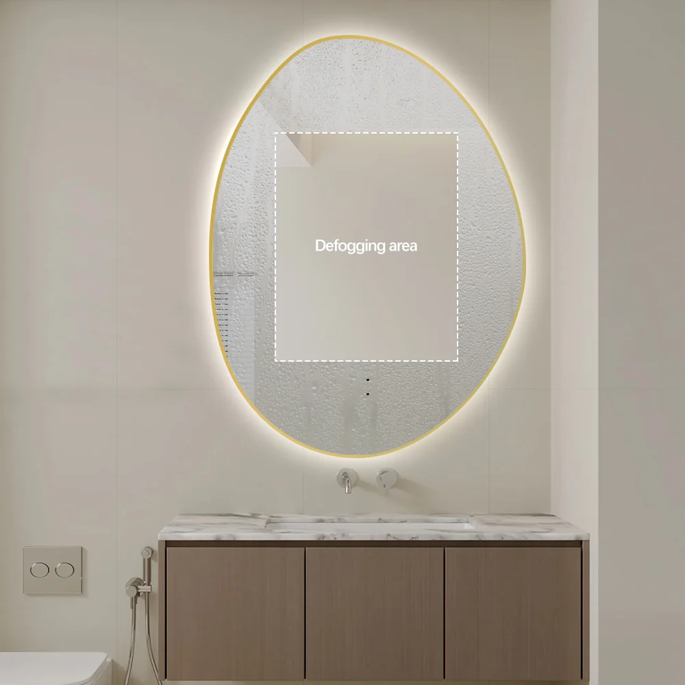 Oblonga Touchless 750 x 1000 Brushed Gold Asymmetrical LED Mirror - Three Light Temperatures - Image 6