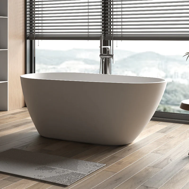 Odessa 1500mm Oval Asymmetrical Matte White Freestanding Bath Tub