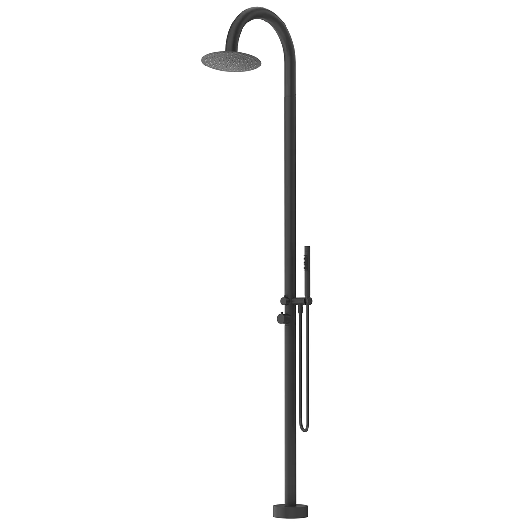 Mica Matte Black Gooseneck Freestanding Outdoor Shower