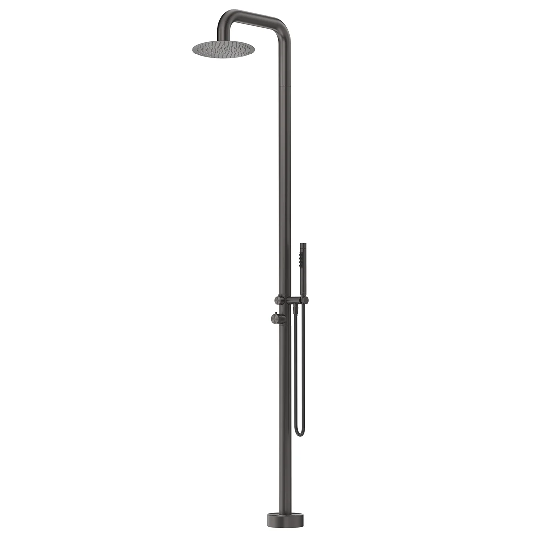 Mica Gun Metal Soft Square Freestanding Outdoor Shower