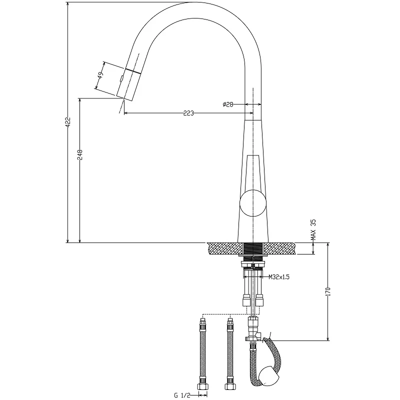 Otus Lux Chrome Pull Out Kitchen Mixer - Image 2