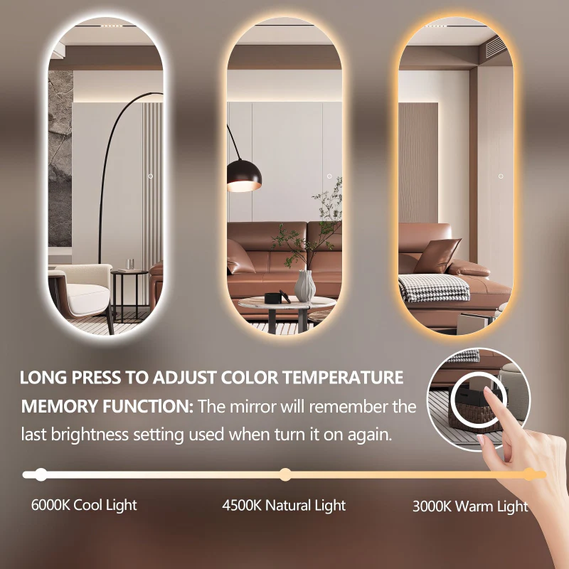 Oval 600 x 1650 LED Mirror - Three Light Temperatures - Image 5