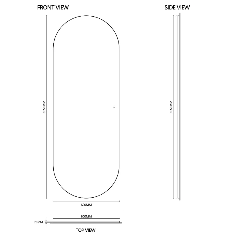 Oval 600 x 1650 LED Mirror - Three Light Temperatures - Image 6