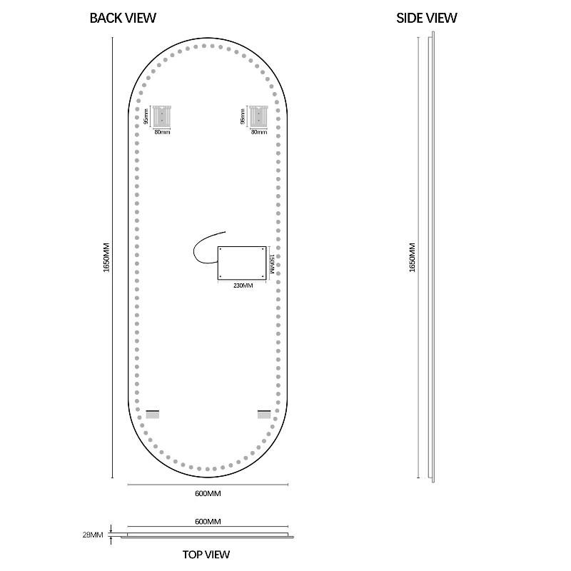 Oval 600 x 1650 LED Mirror - Three Light Temperatures - Image 7