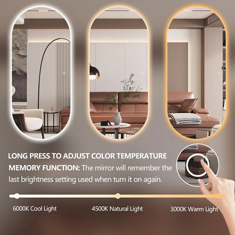 Oval 800 x 1800 LED Mirror - Three Light Temperatures - Image 5