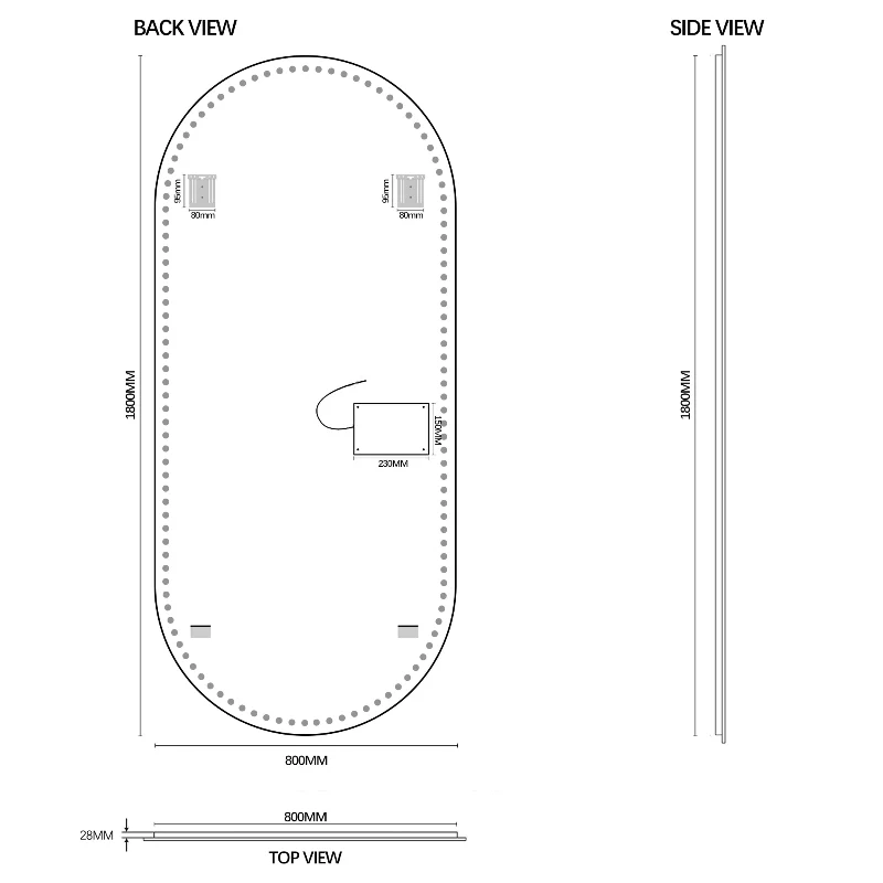 Oval 800 x 1800 LED Mirror - Three Light Temperatures - Image 6