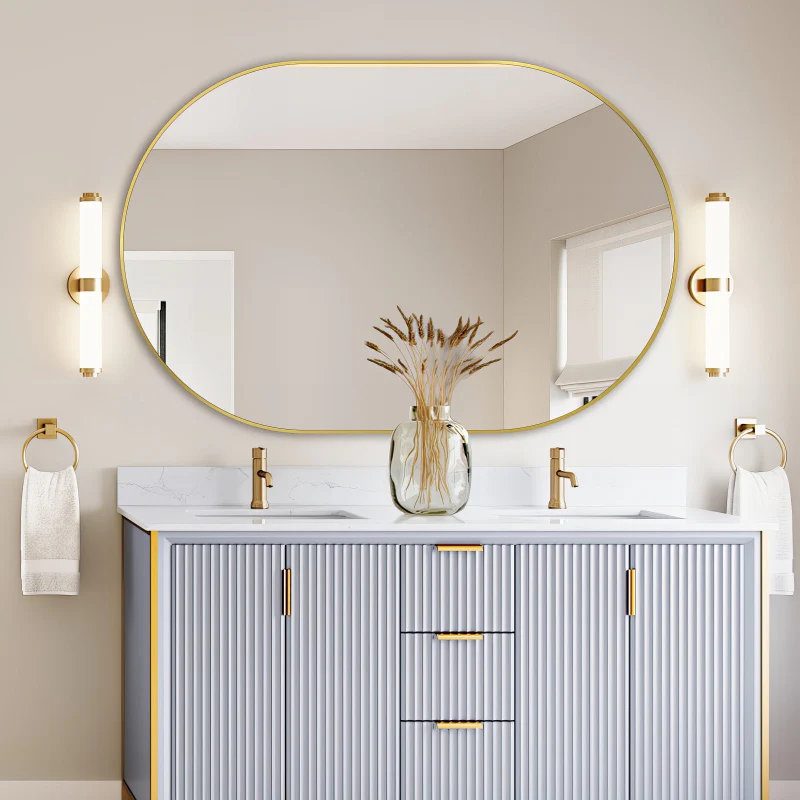 Oval Brushed Gold 1200 x 800 Framed Mirror