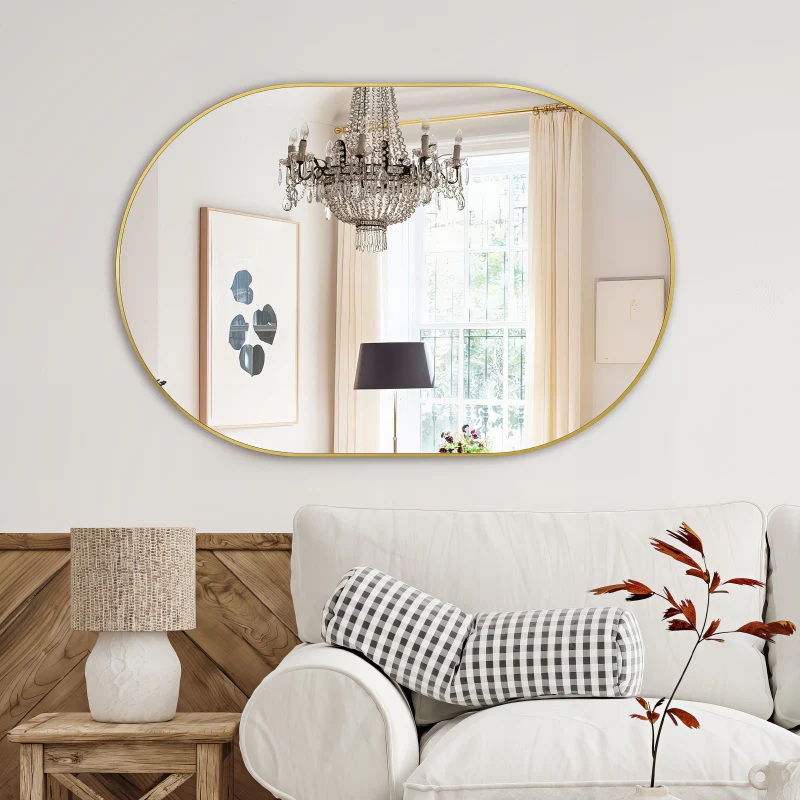 Oval Brushed Gold 1200 x 800 Framed Mirror - Image 2