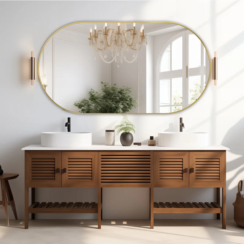 Oval Brushed Gold 1500 x 800 Framed Mirror
