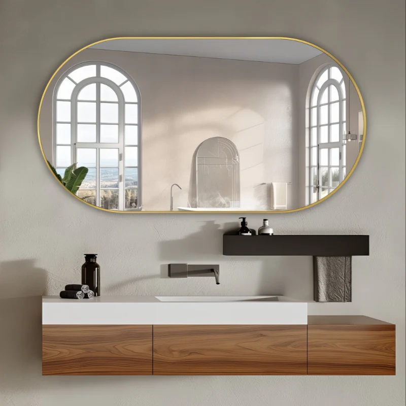 Oval Brushed Gold 1500 x 800 Framed Mirror - Image 2