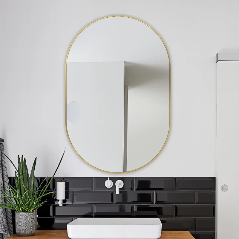 Oval Brushed Gold 600 x 900 Framed Mirror