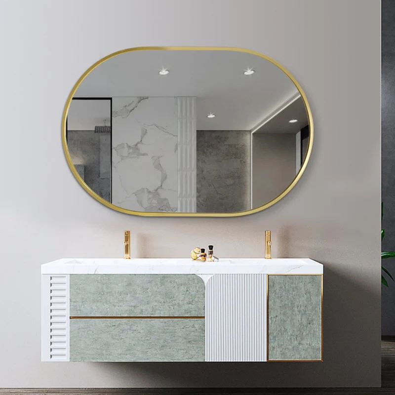 Oval Brushed Gold 600 x 900 Framed Mirror - Image 3