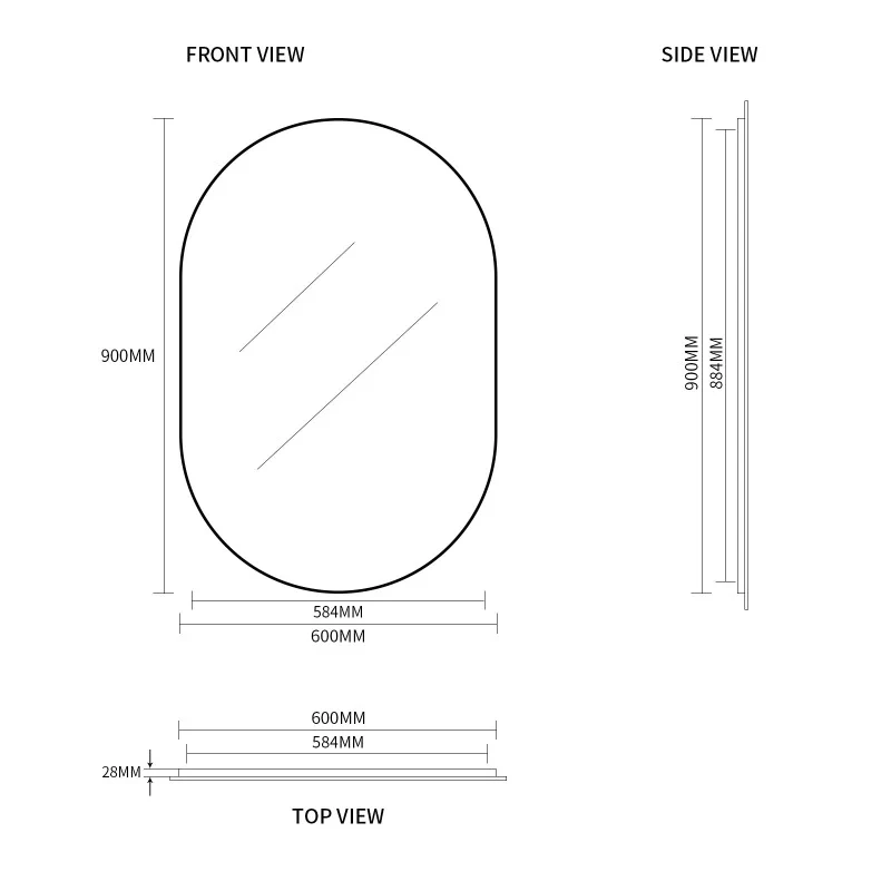 Oval Brushed Gold 600 x 900 Framed Mirror - Image 4