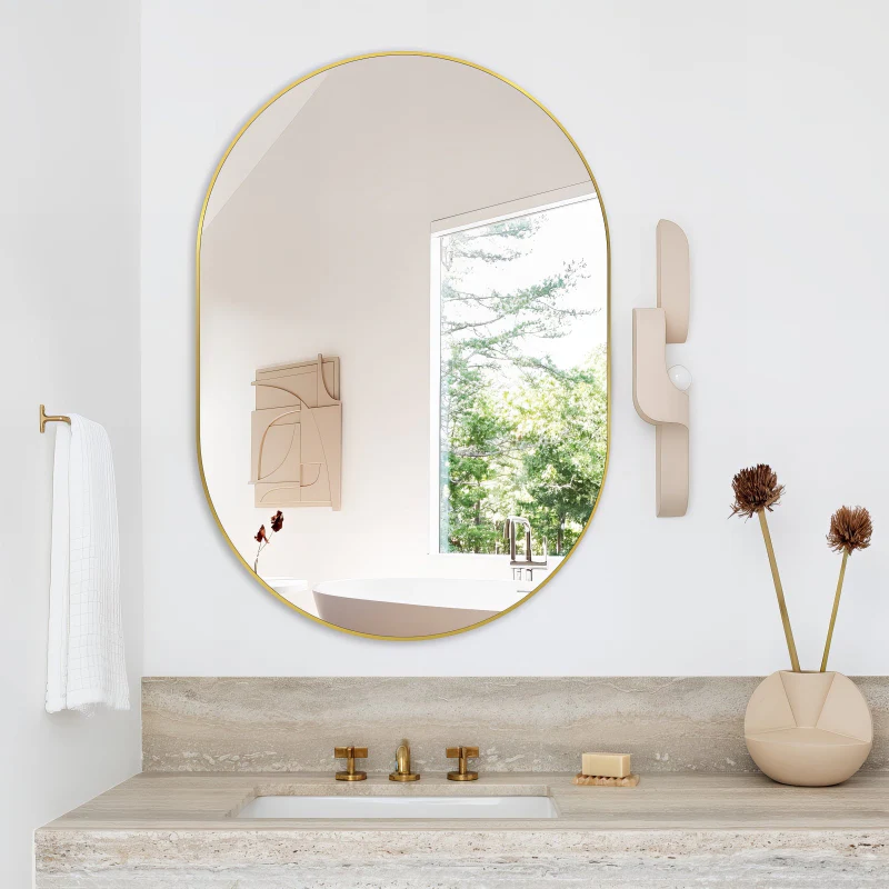 Oval Brushed Gold 700 x 1000 Framed Mirror