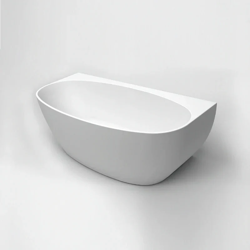 Oval Egg Shape 1700mm Gloss White Back to Wall Freestanding Bath - Image 2