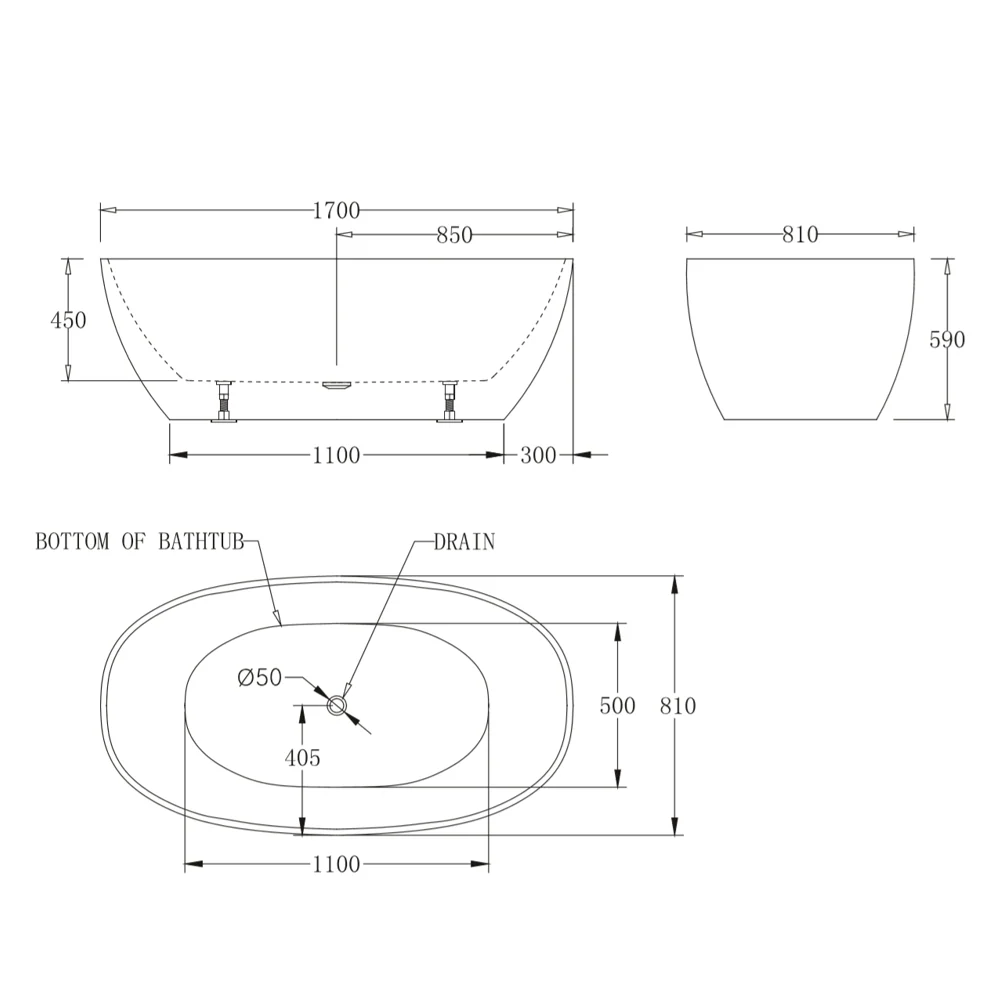 Oval Egg Shape 1700mm Gloss White Freestanding Bath - Image 3