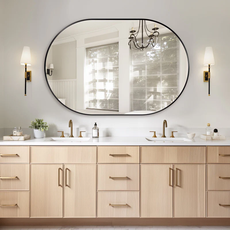 Oval Matte Black 1200 x 800 Framed Mirror
