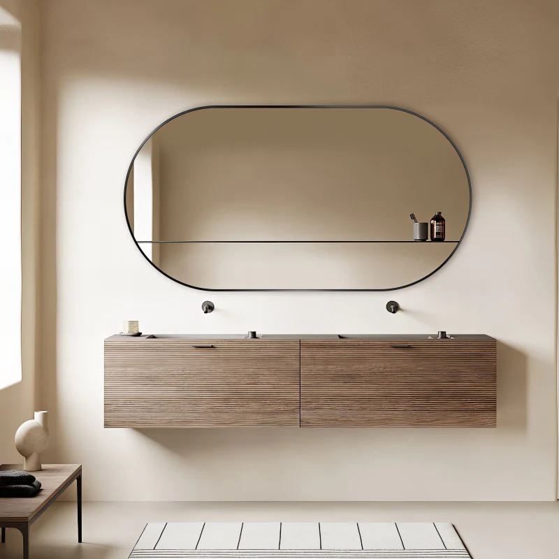 Oval Matte Black 1500 x 800 Framed Mirror