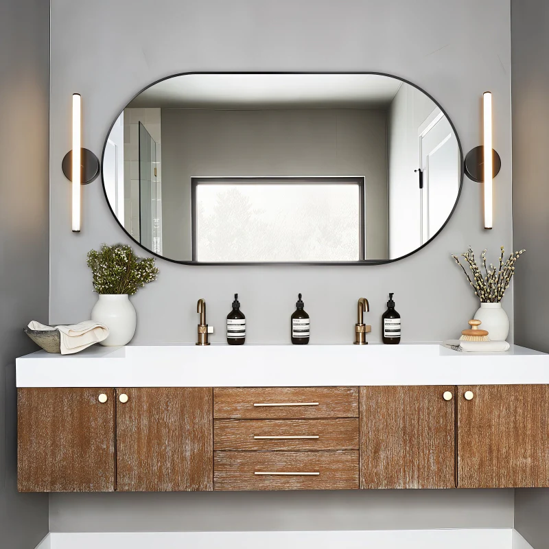 Oval Matte Black 1500 x 800 Framed Mirror - Image 2