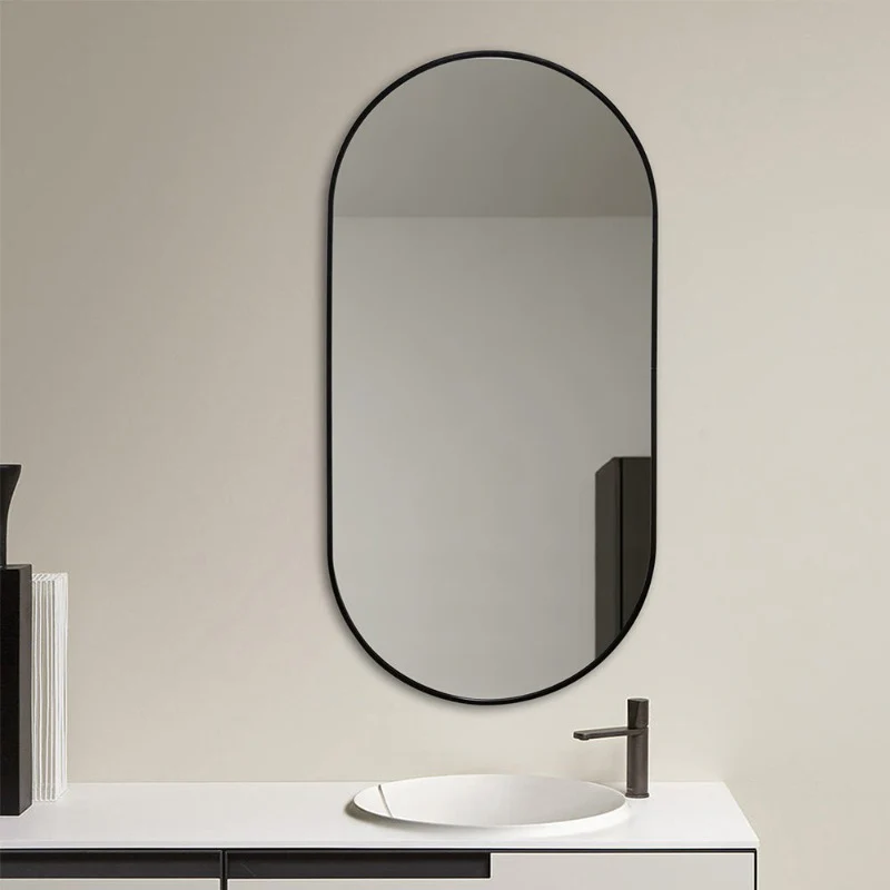 Oval Matte Black 450 x 900 Framed Mirror