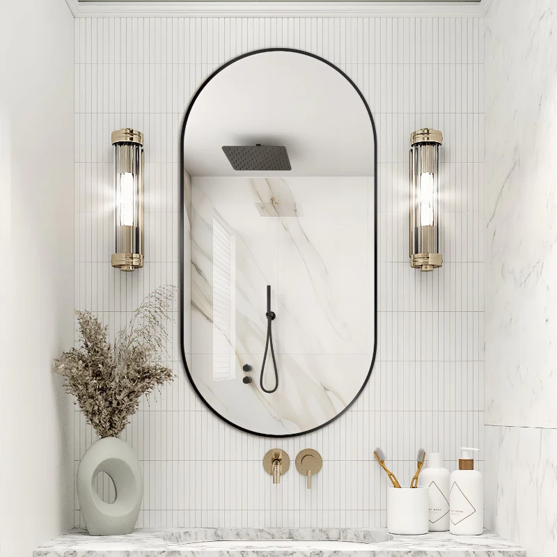 Oval Matte Black 450 x 900 Framed Mirror - Image 2