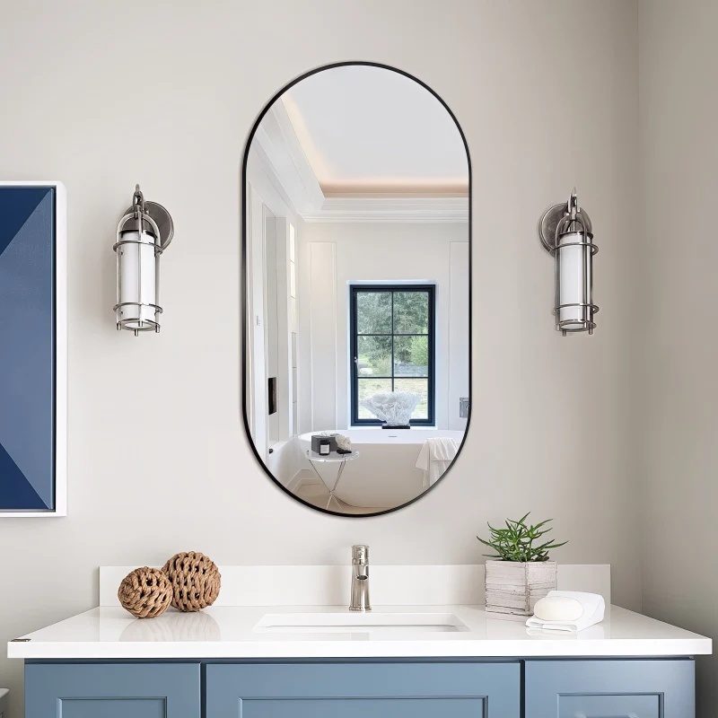 Oval Matte Black 450 x 900 Framed Mirror - Image 3
