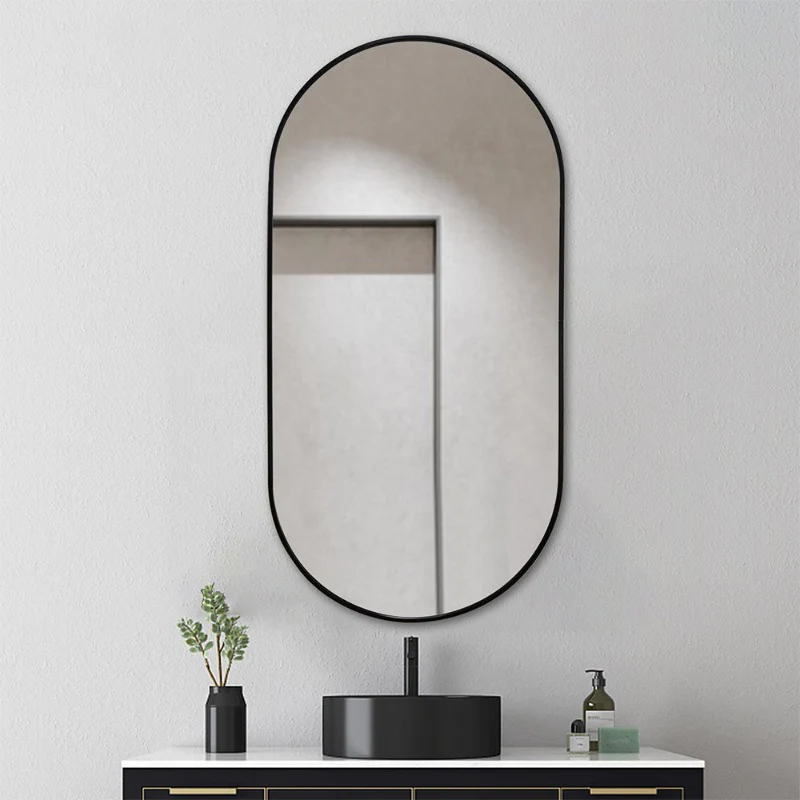 Oval Matte Black 450 x 900 Framed Mirror - Image 4