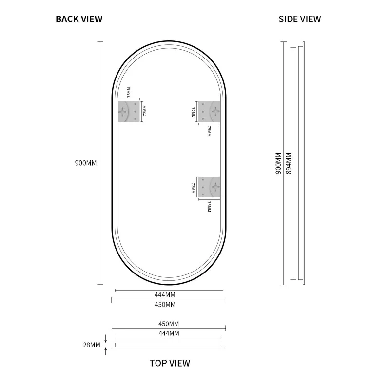 Oval Matte Black 450 x 900 Framed Mirror - Image 5