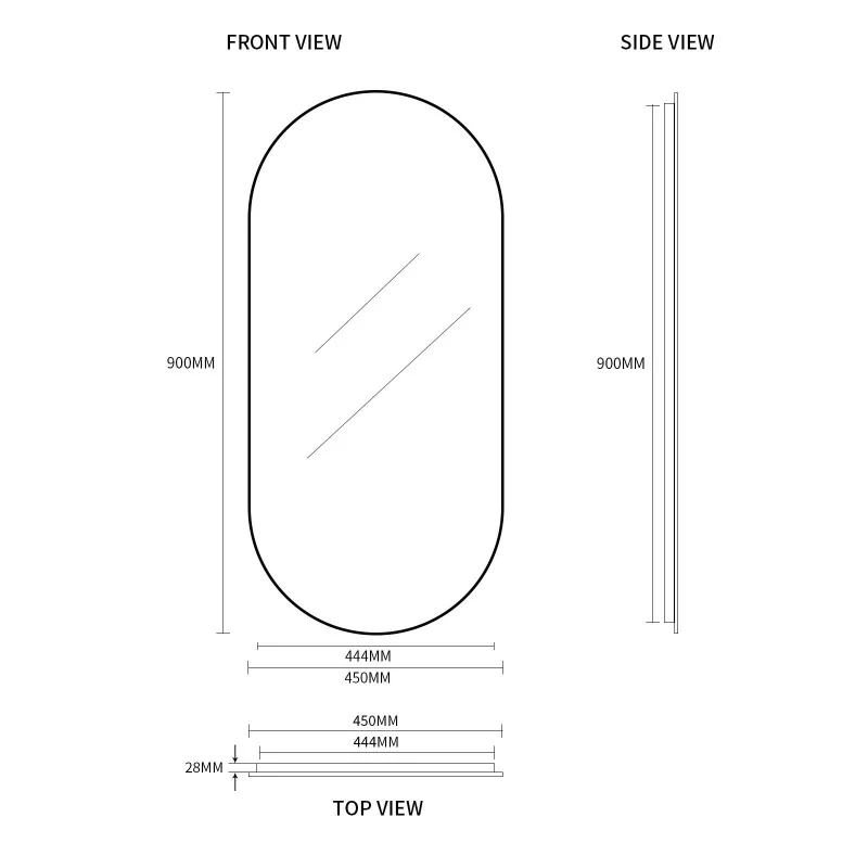 Oval Matte Black 450 x 900 Framed Mirror - Image 6