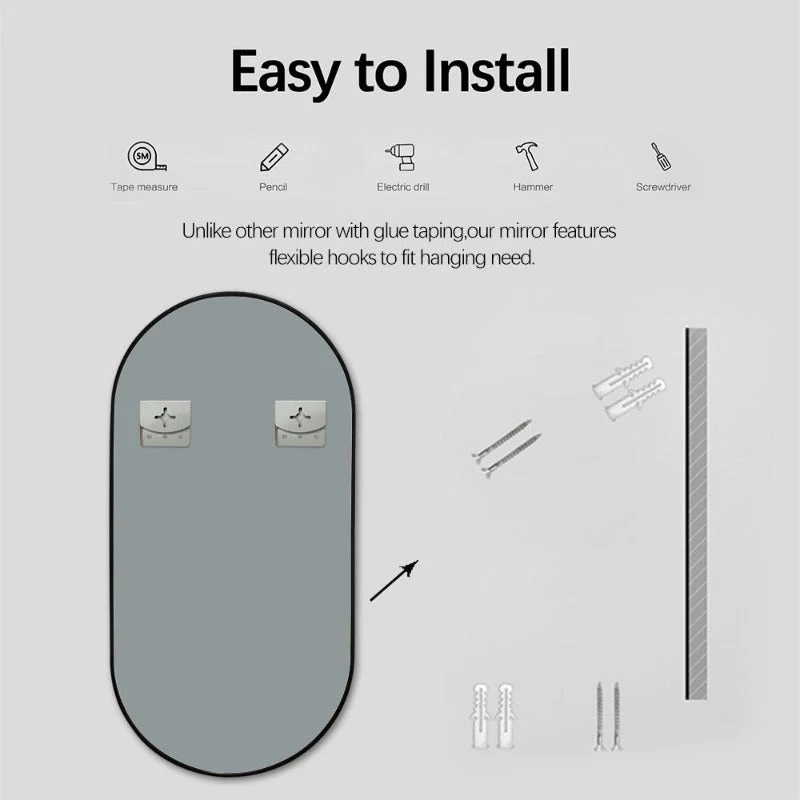 Oval Matte Black 450 x 900 Framed Mirror - Image 7