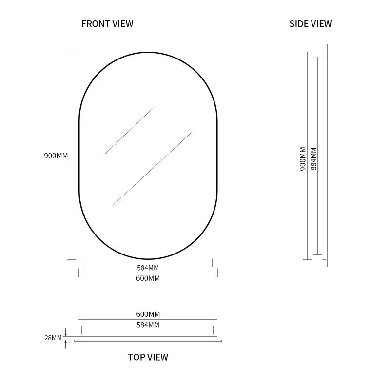 Oval Matte Black 600 x 900 Framed Mirror - Image 4