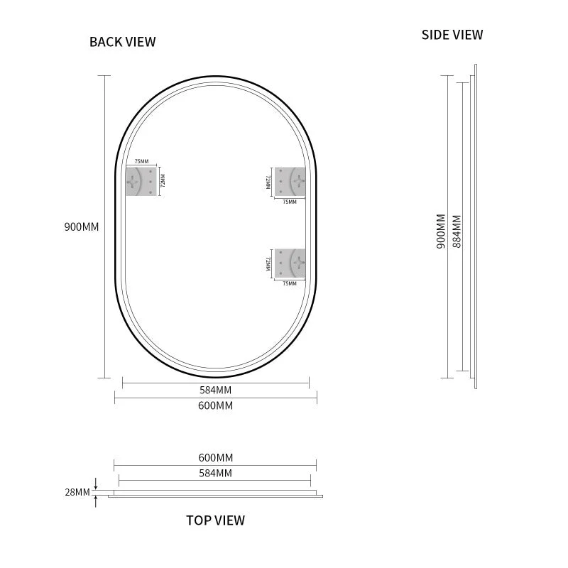 Oval Matte Black 600 x 900 Framed Mirror - Image 5