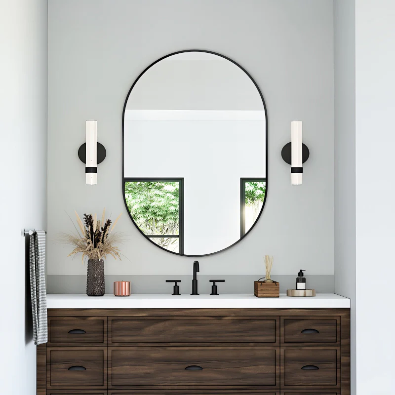 Oval Matte Black 700 x 1000 Framed Mirror