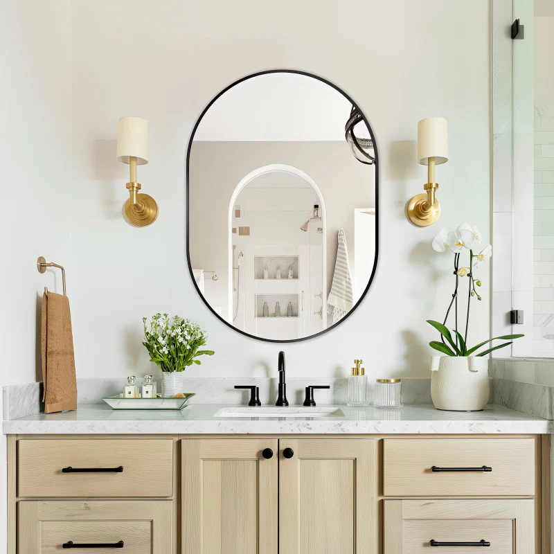 Oval Matte Black 700 x 1000 Framed Mirror - Image 2